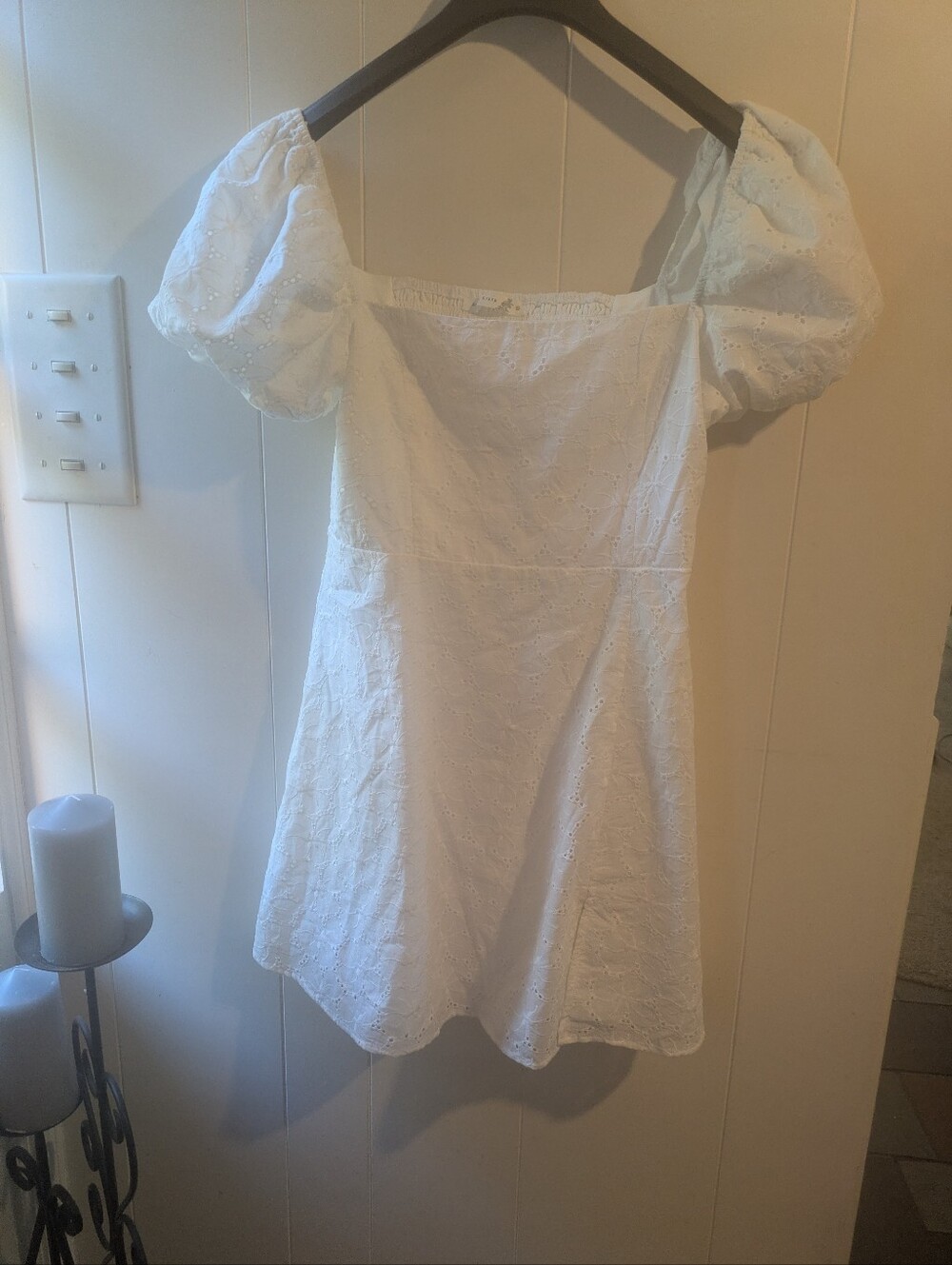 Altar'd State White Eyelet Puff-Sleeve Midi Dress